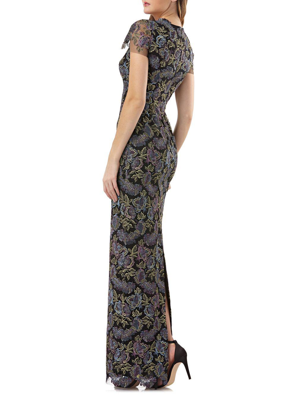 JS Collections Embroidered Lace Column Gown in Black - Lyst