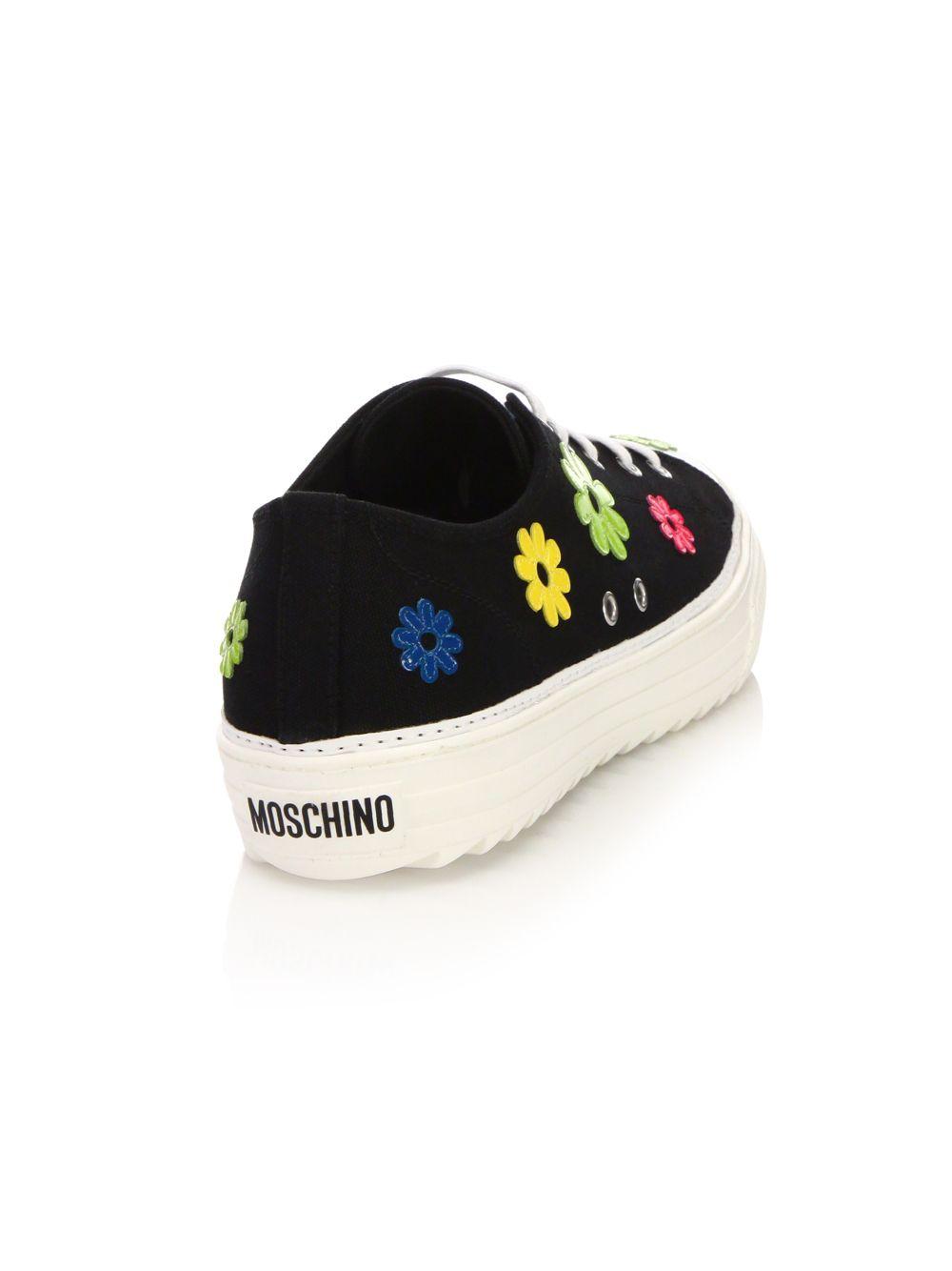 Moschino Canvas Flower Low-top Sneakers in Black | Lyst