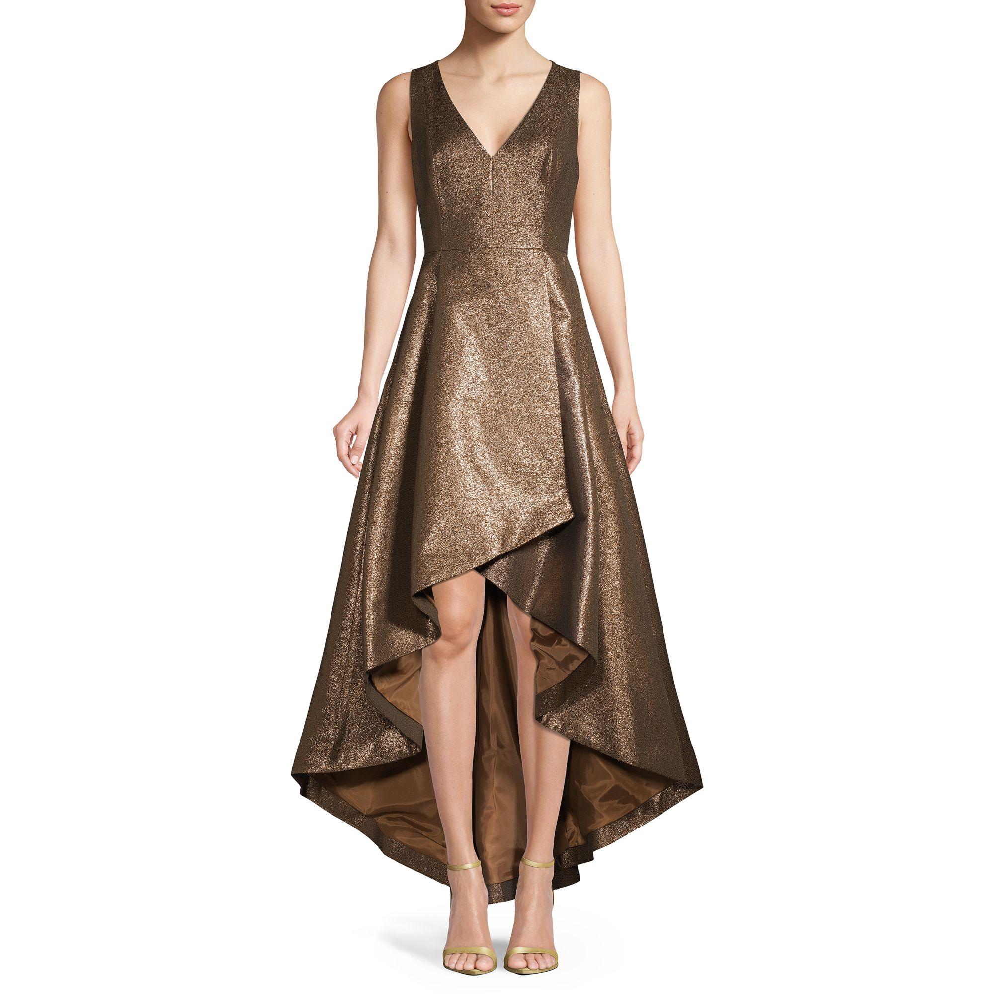 Calvin Klein Metallic High-low Gown in Brown | Lyst