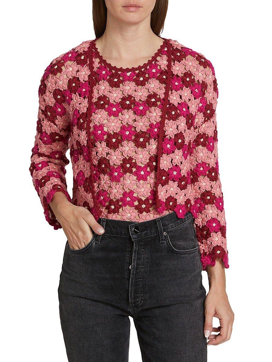 Alice + Olivia Alice + Olivia Anderson Crochet Crop Cardigan in Red Lyst