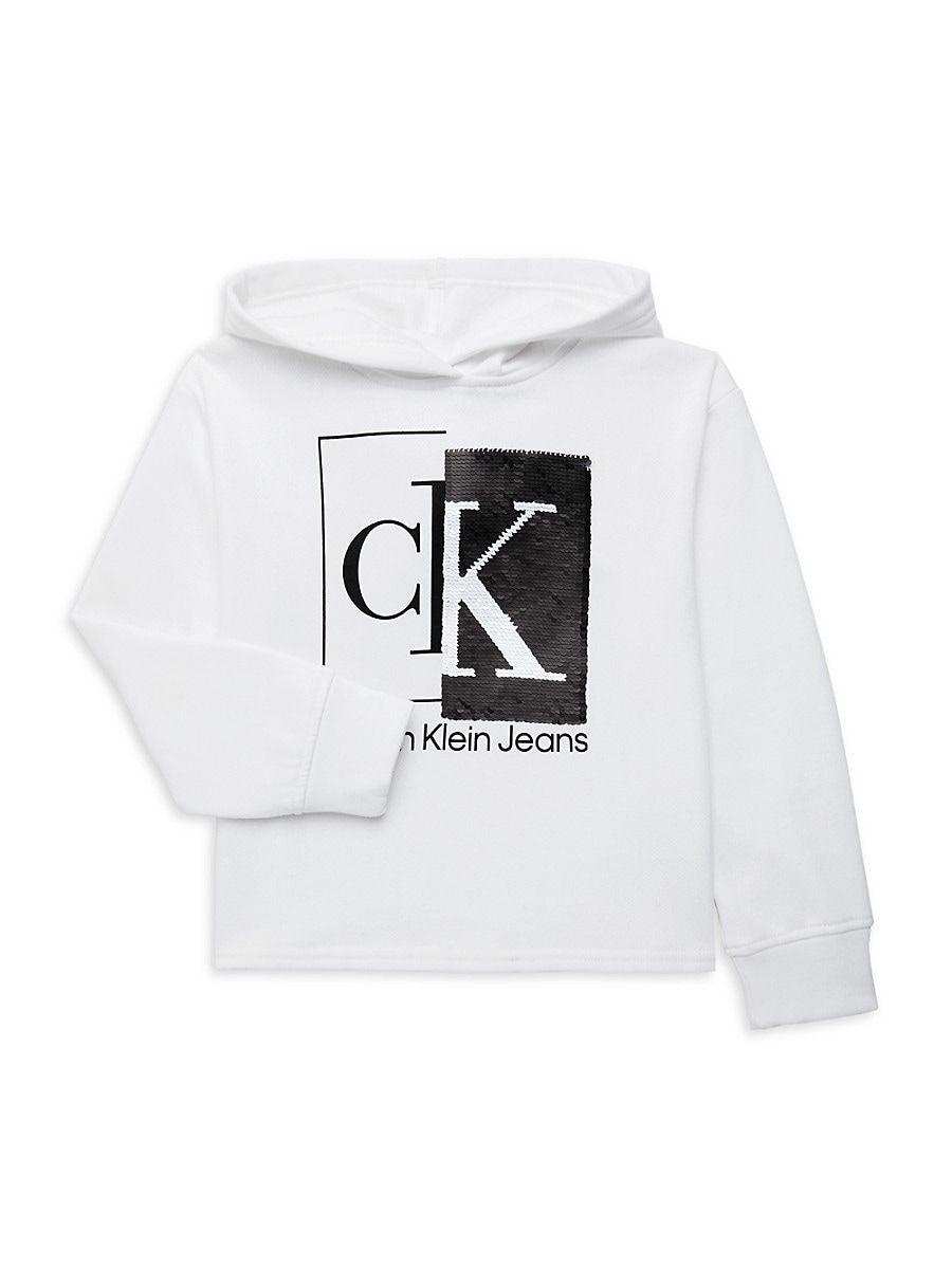 Calvin Klein Girl's Split Box Monogram Hoodie in White | Lyst