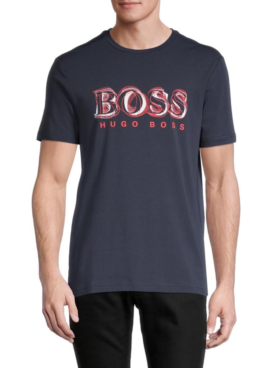 BOSS by Hugo Boss Men's Stretch-cotton Logo T-shirt - Navy - Size L in Blue  for Men - Lyst