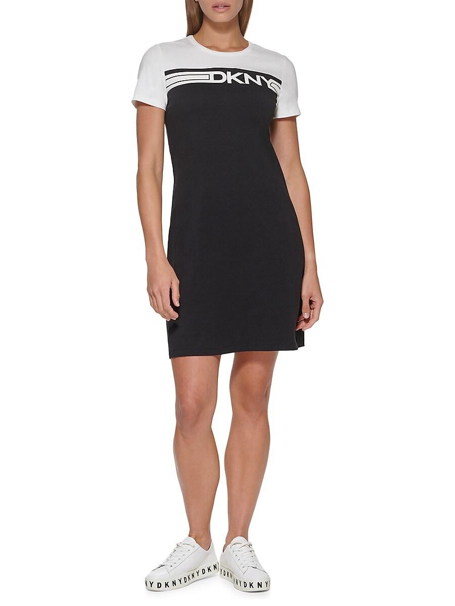 DKNY Logo Colorblock T-shirt Dress in Black | Lyst