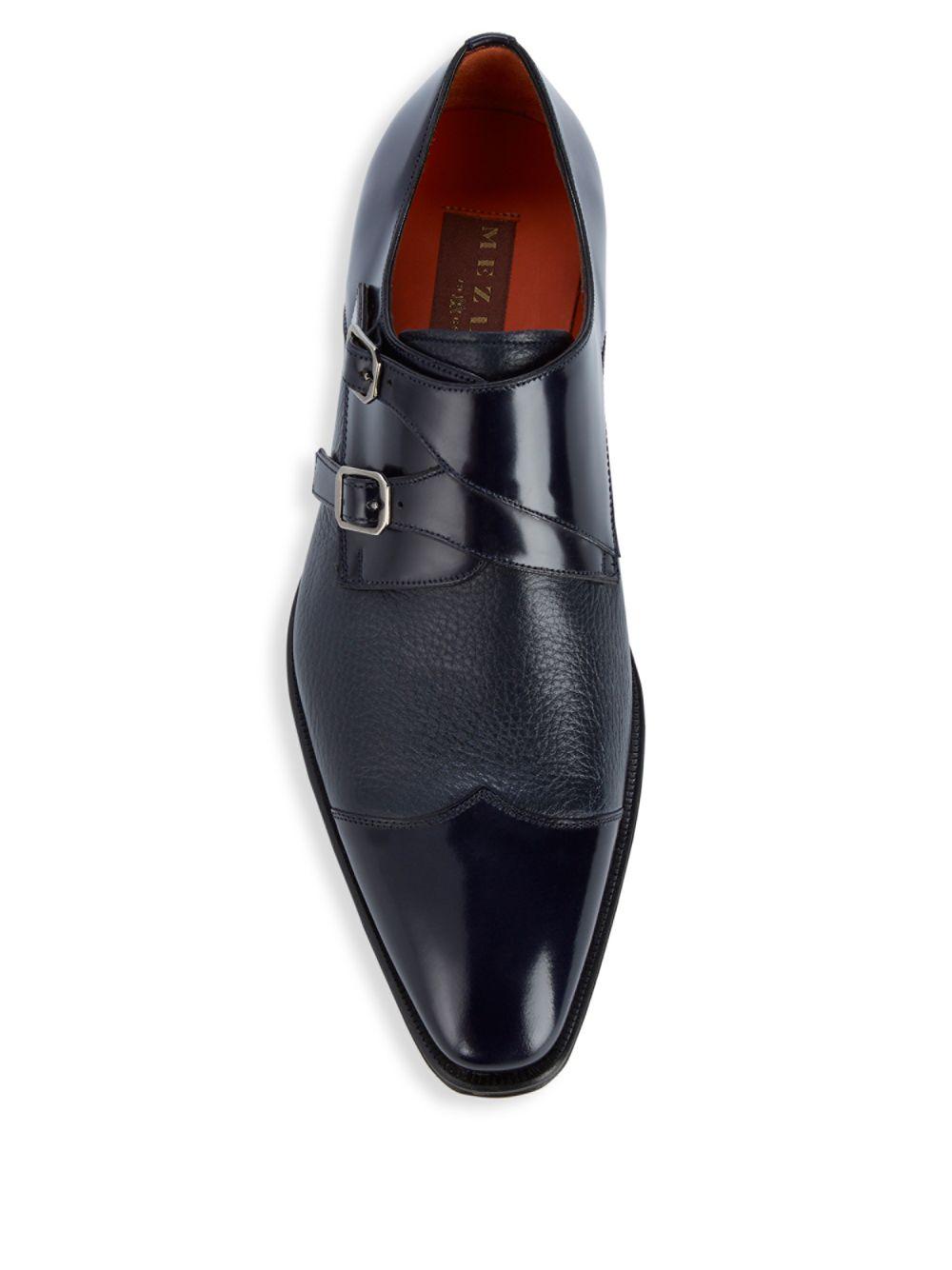 Mezlan Textured Leather Double Monk-strap Dress Shoes in Dark Blue ...