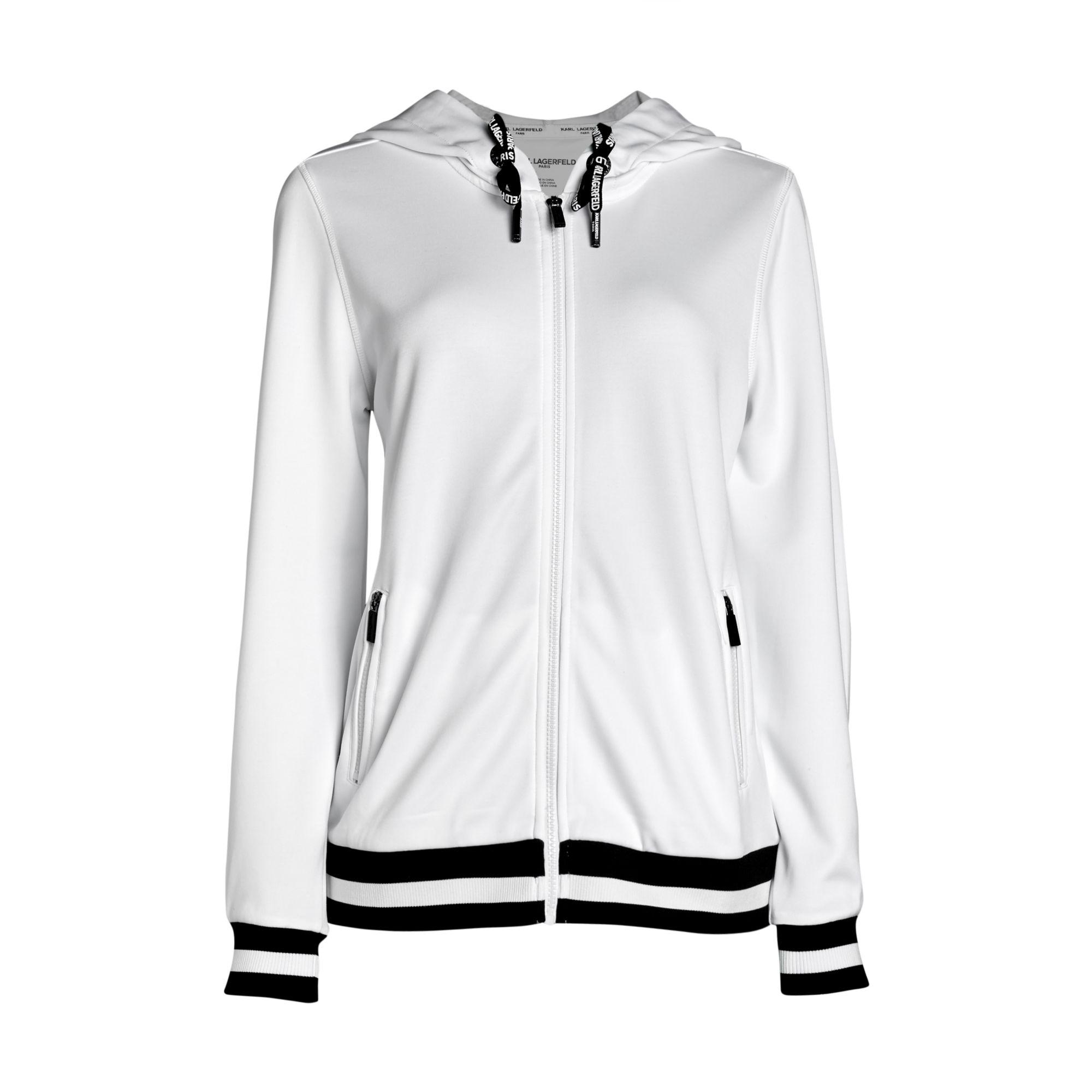 Karl Lagerfeld Synthetic Striped Zip-up Hoodie in White Black (White ...