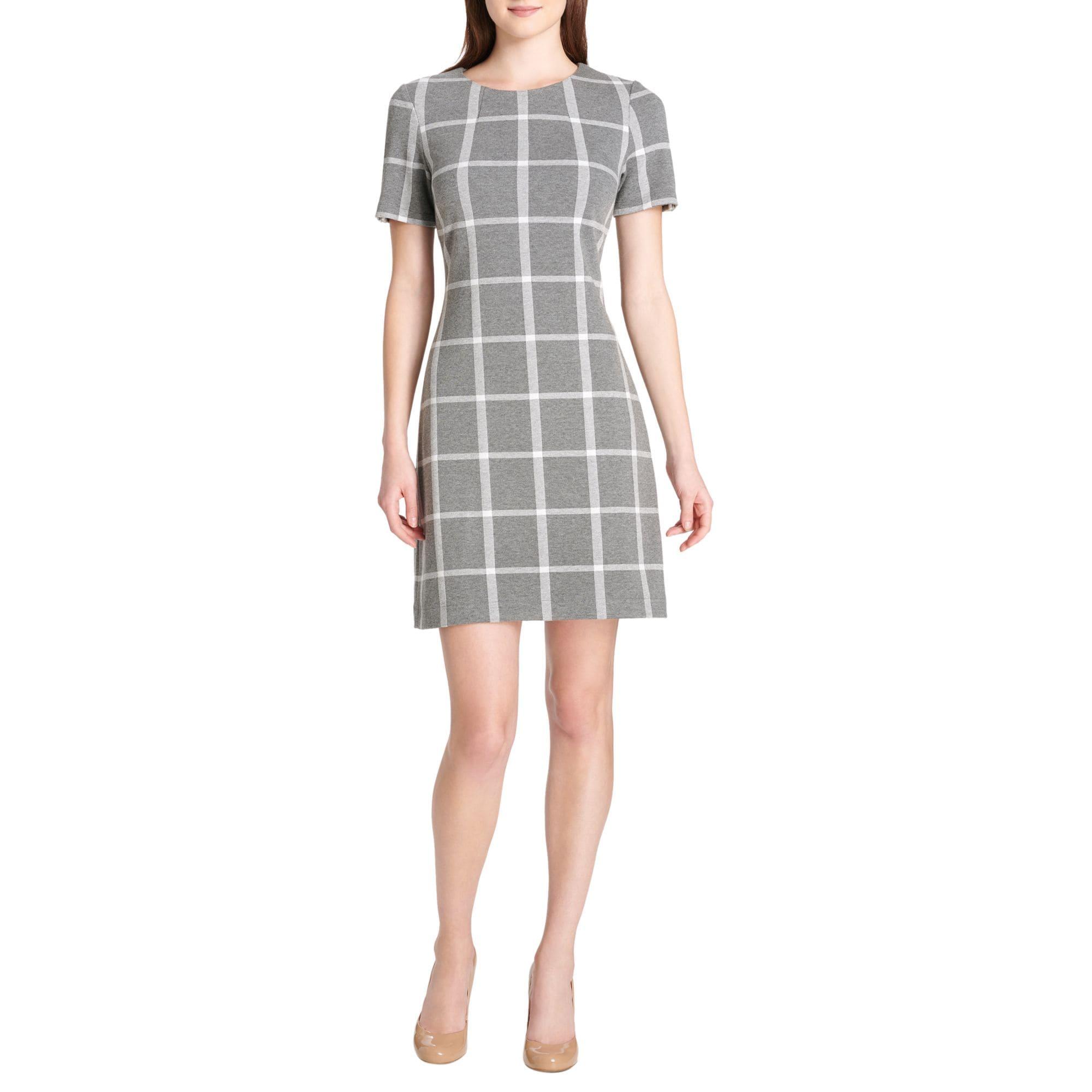 Tommy Hilfiger Synthetic Plaid Knit Fit-&-flare Dress in Grey (Gray ...