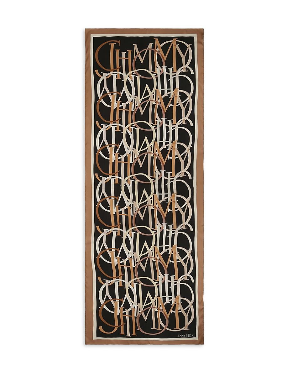 Jimmy Choo  モノグラムシルクスカーフ Jimmy Choo Logo Silk Scarf in Brown | Lyst
