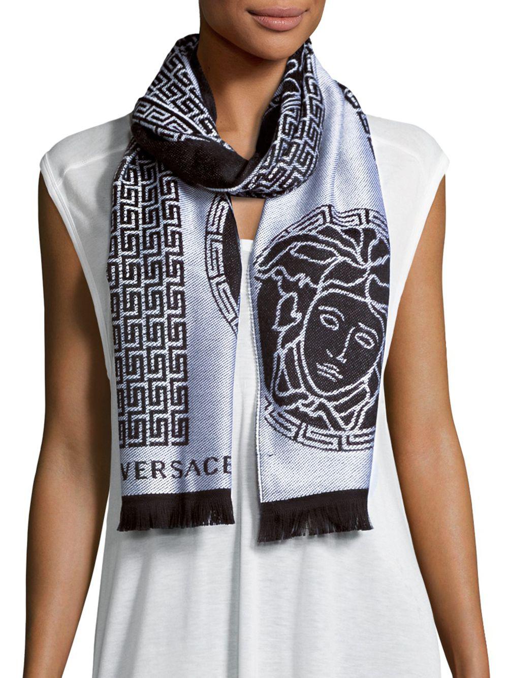 NEW $375 Versace 100% Wool Black Gray Medusa Sciarpa Scarf Authentic Unisex 