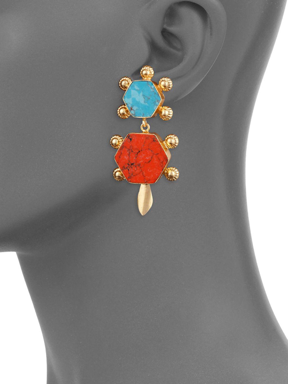 Lyst Kenneth Jay Lane Turquoise Statement Earrings In Metallic Kenneth Jay Lane Metallic Turquoise Statement Earrings Lyst View Fullscreen