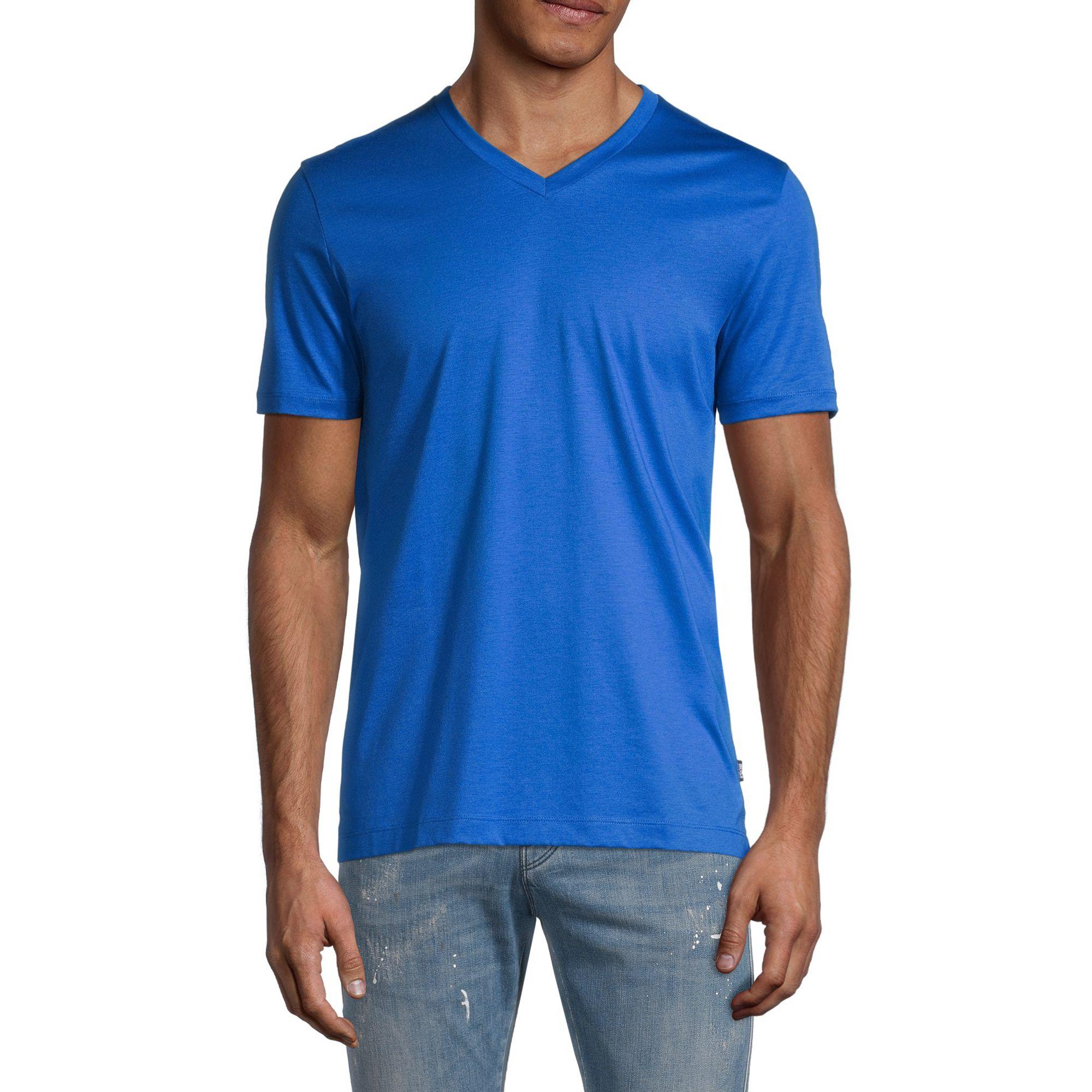 BOSS by Hugo Boss V-neck Cotton T-shirt in Blue for Men - Lyst