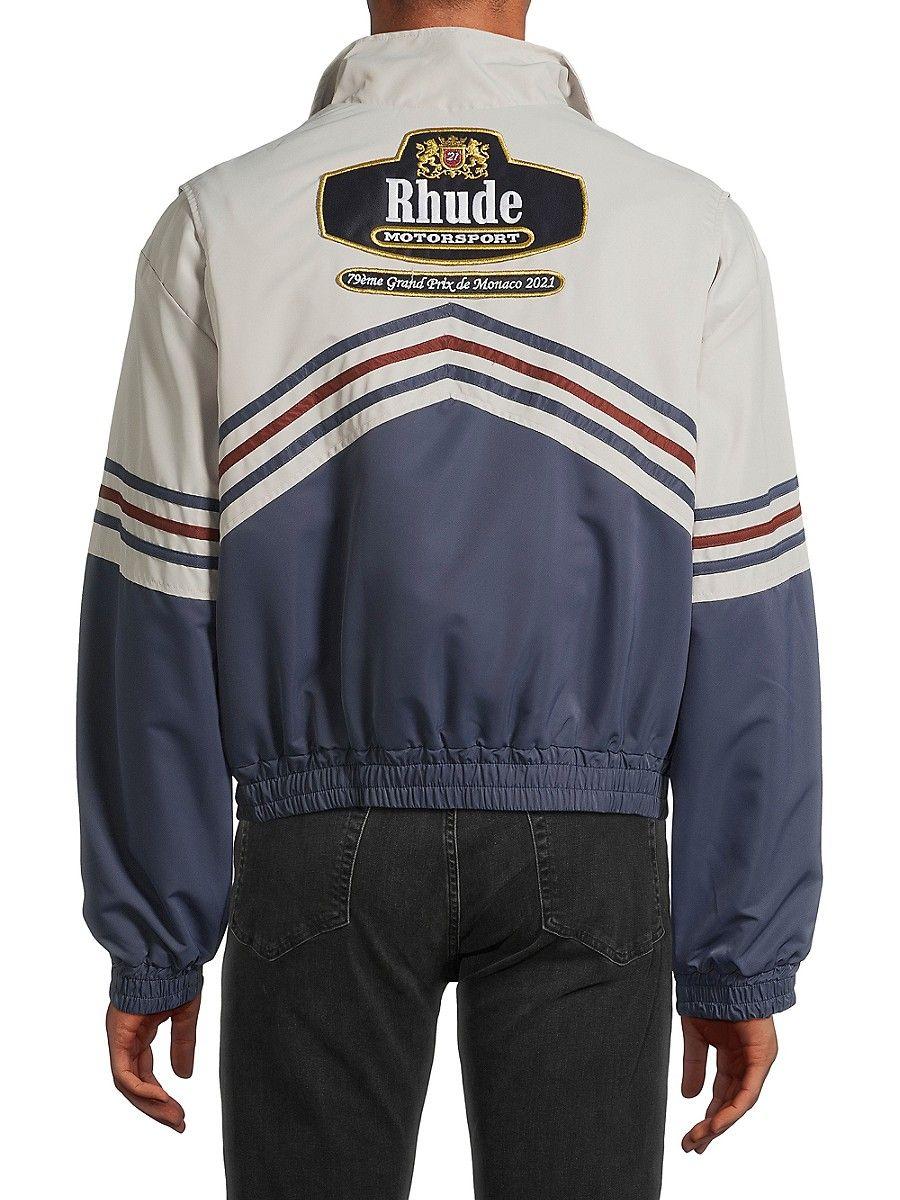 Rhude - Oversized Suede Elbow-Patch Distressed Denim Jacket - Blue