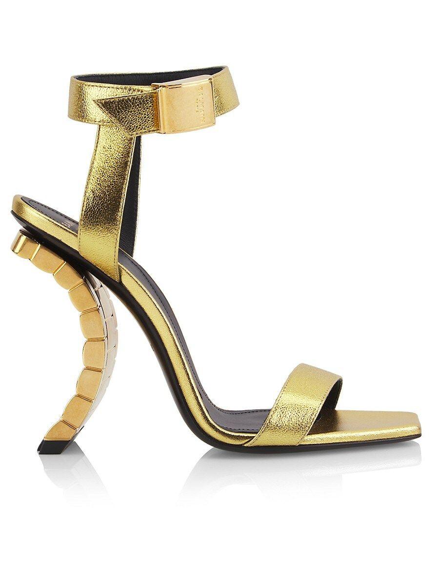 Balmain Ultima Leather Ankle Strap Sandals in Metallic | Lyst