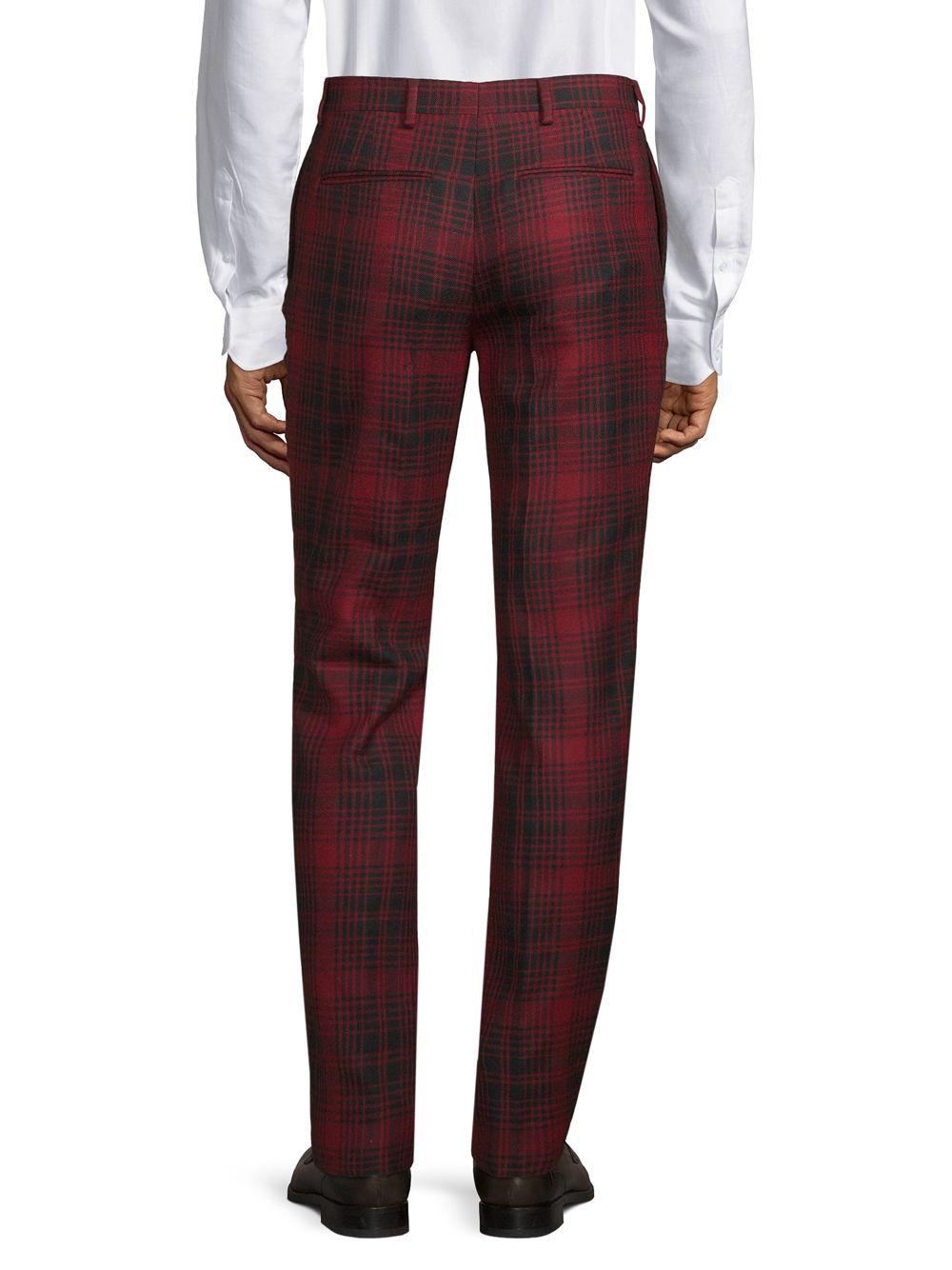 Valentino Plaid Wool Pants in Black Red Print (Red) for Men - Lyst