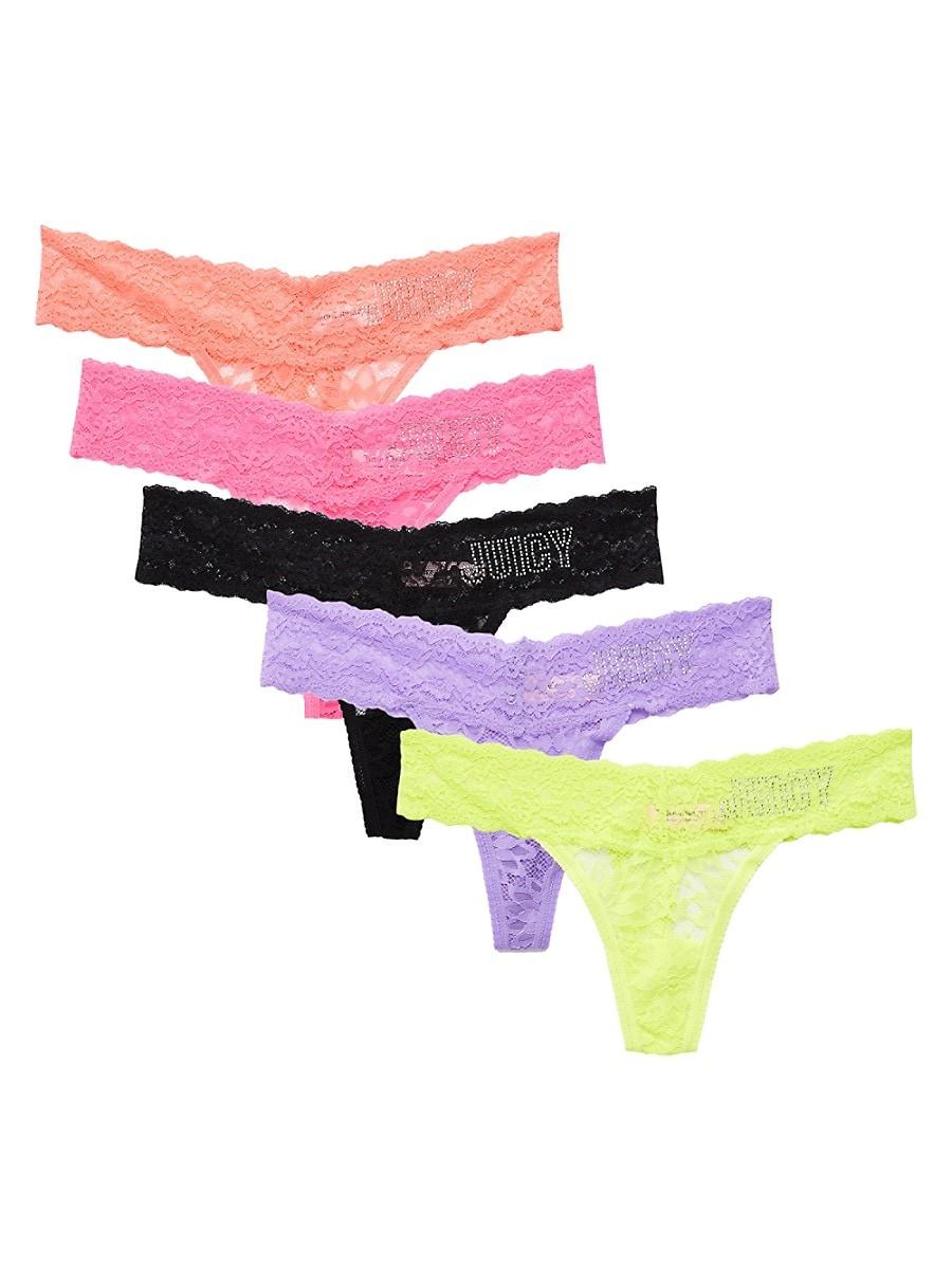  Juicy Couture Rhinestone Lace Thong Panty 5 Pack (US, Alpha,  Medium, Regular, Regular, 5PKBY) : Clothing, Shoes & Jewelry