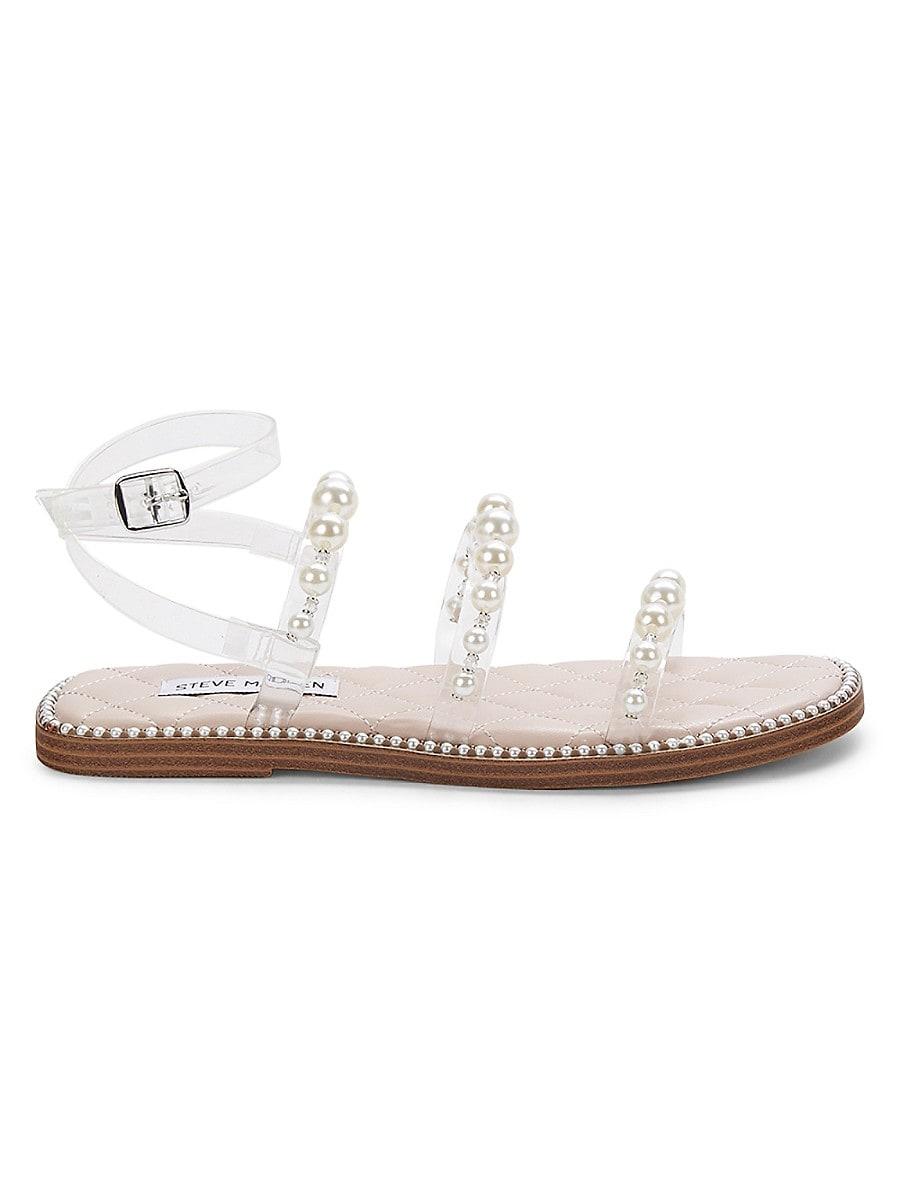 Steve Madden Zazie Embellished Transparent Flat Sandals in White | Lyst