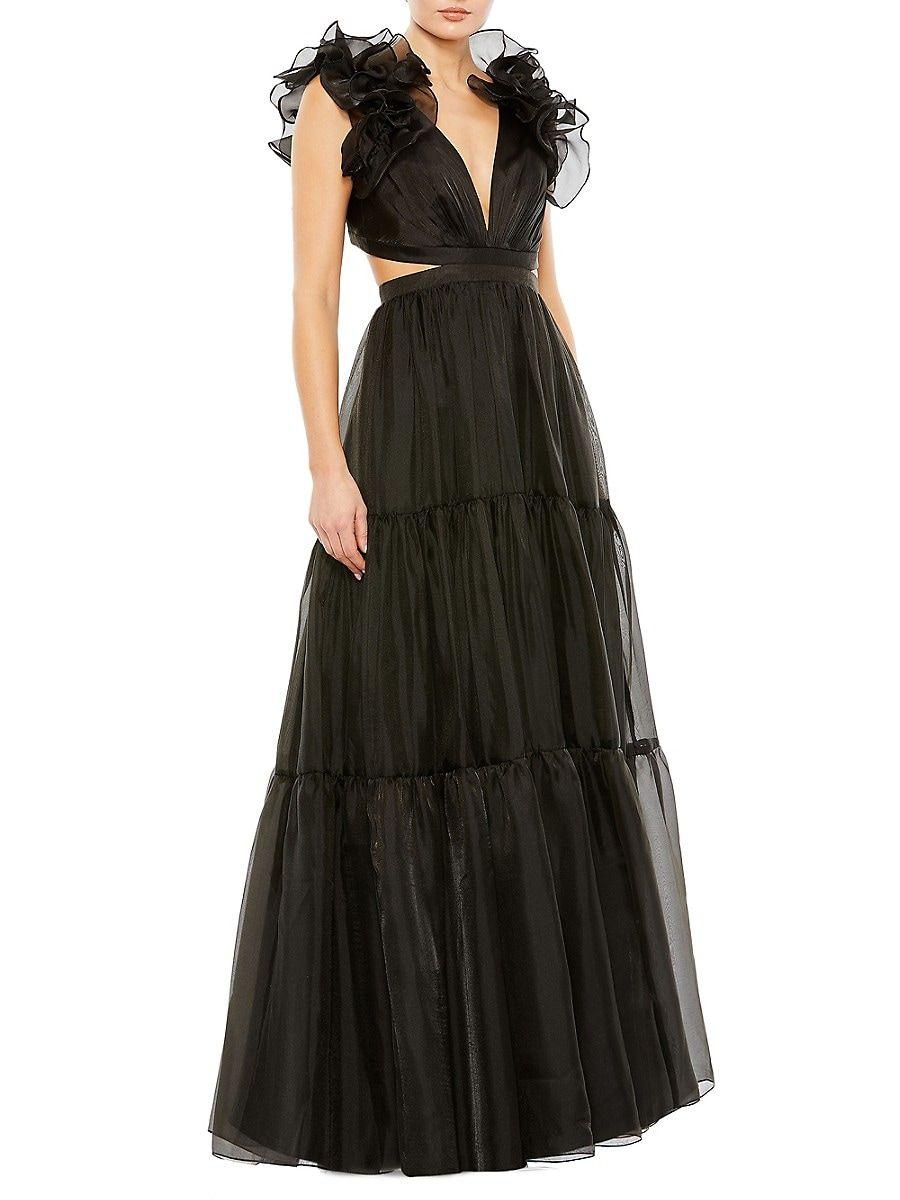 Mac Duggal Ruffle Cutout Tiered Gown in Black | Lyst