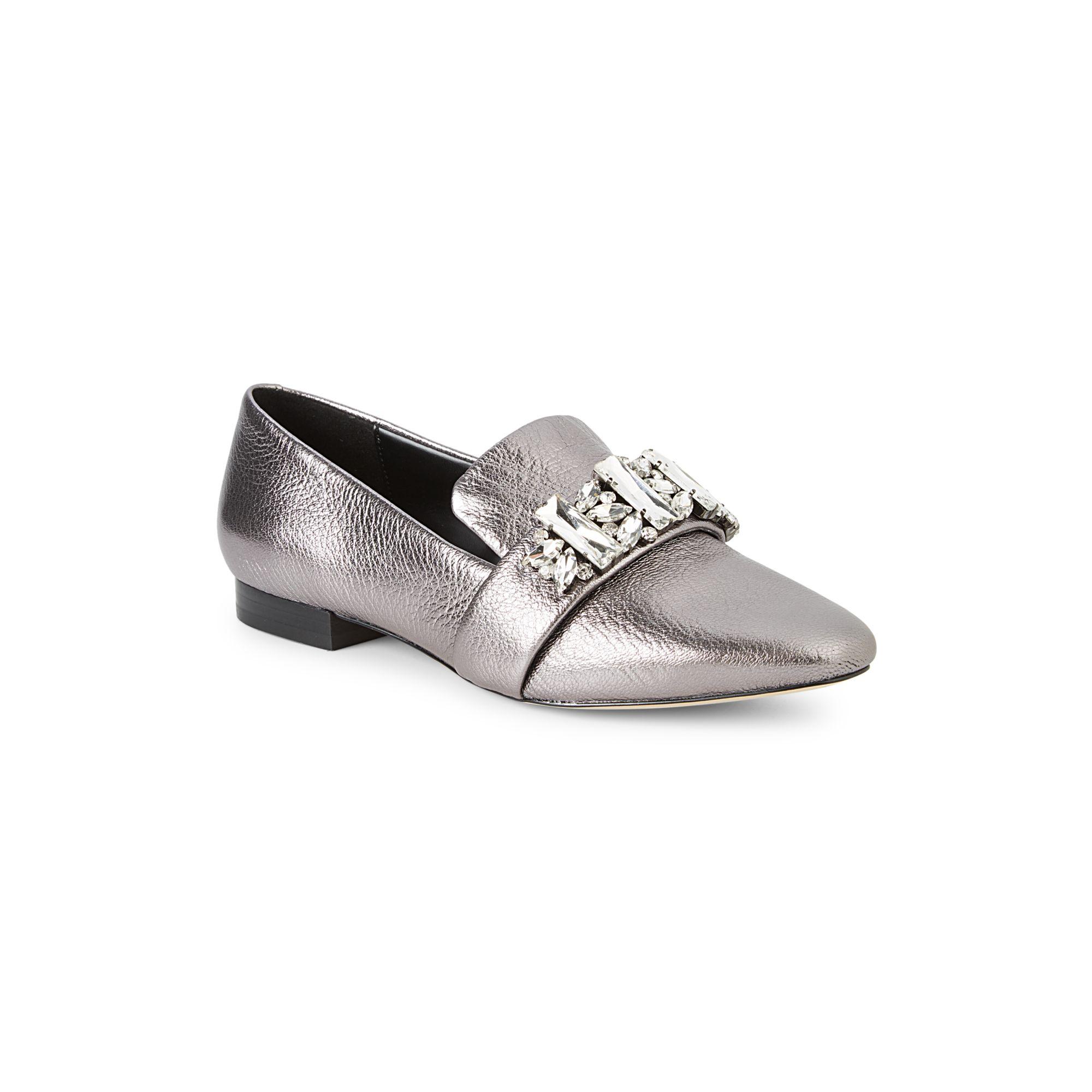 Karl Lagerfeld Nyra Embellished Leather Flats in Silver (Metallic) Lyst
