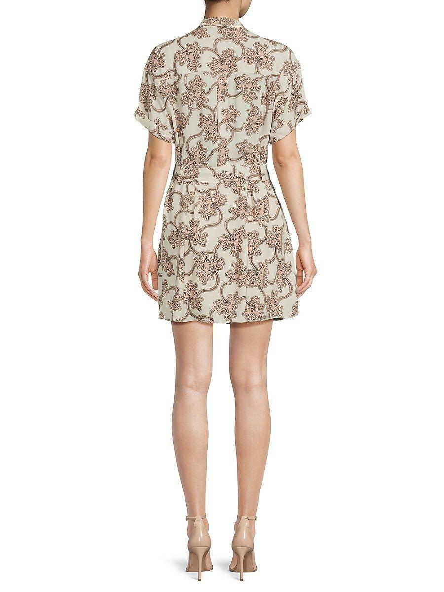 Reiss Nico Floral Mandarin Collar Mini Shirt Dress in Natural | Lyst