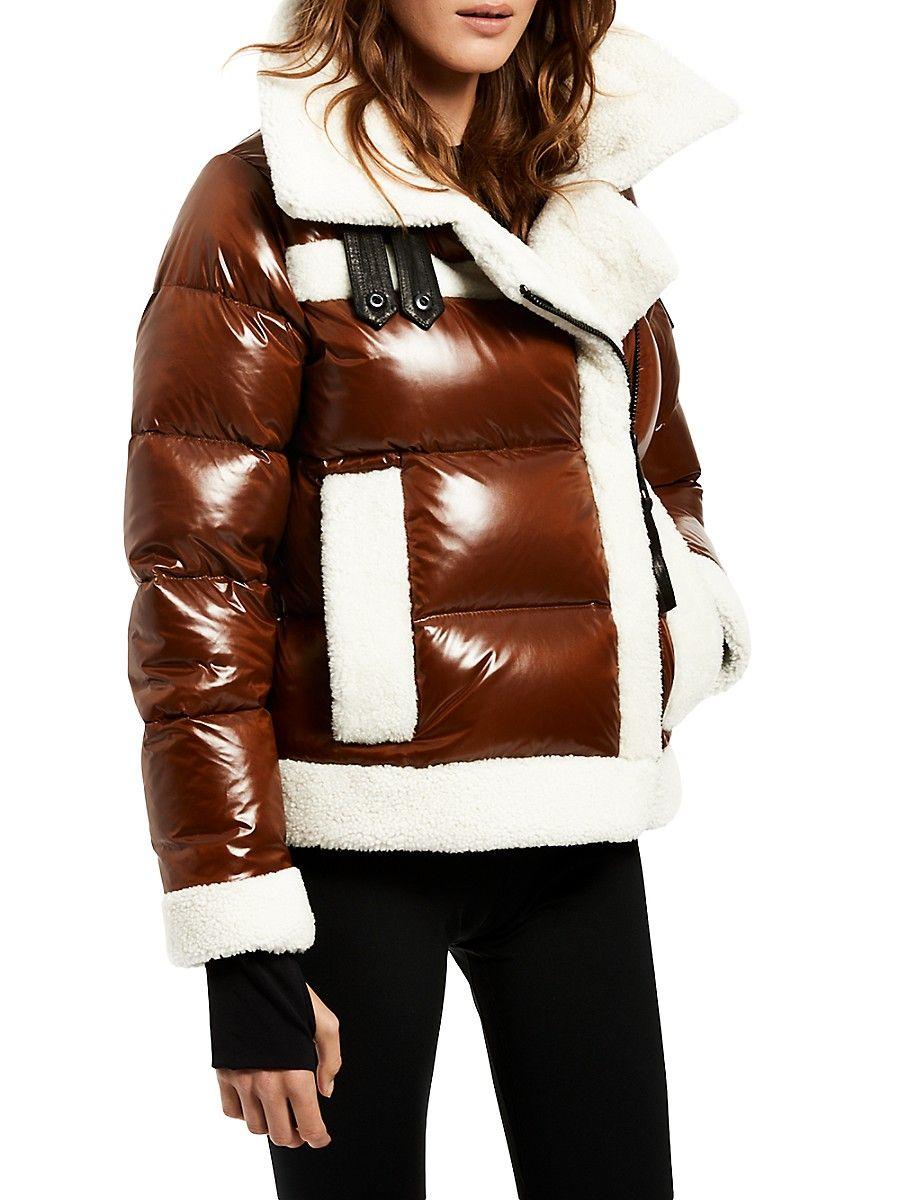 Sam. Bianca Dyed Shearling Trim Puffer Jacket in Brown | Lyst