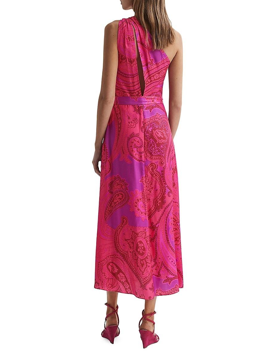 Reiss Mila Belted Paisley Midi-Dress in Red Lyst UK