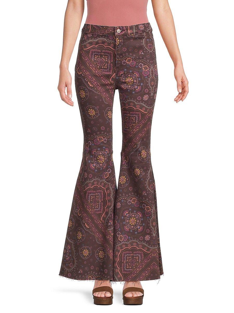 Free People Just Float On Print Flare Jeans in Red | Lyst