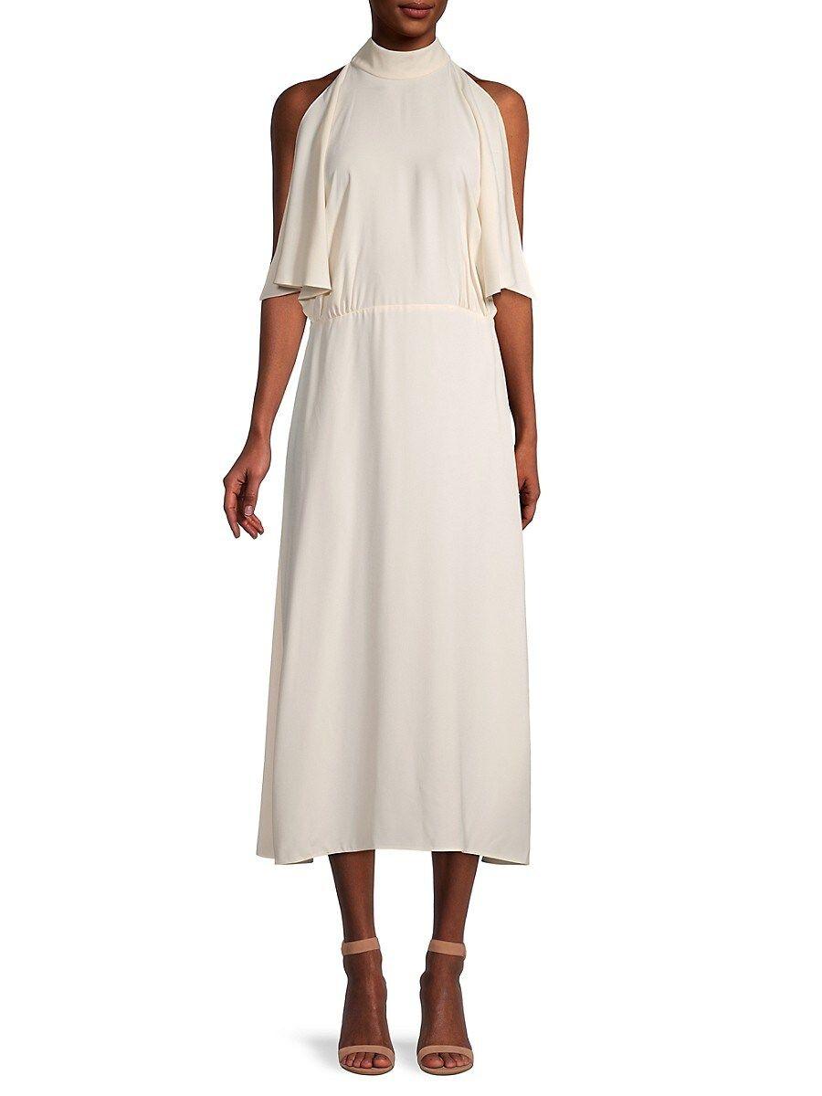 Prada Drape Side Midi Dress in Natural | Lyst