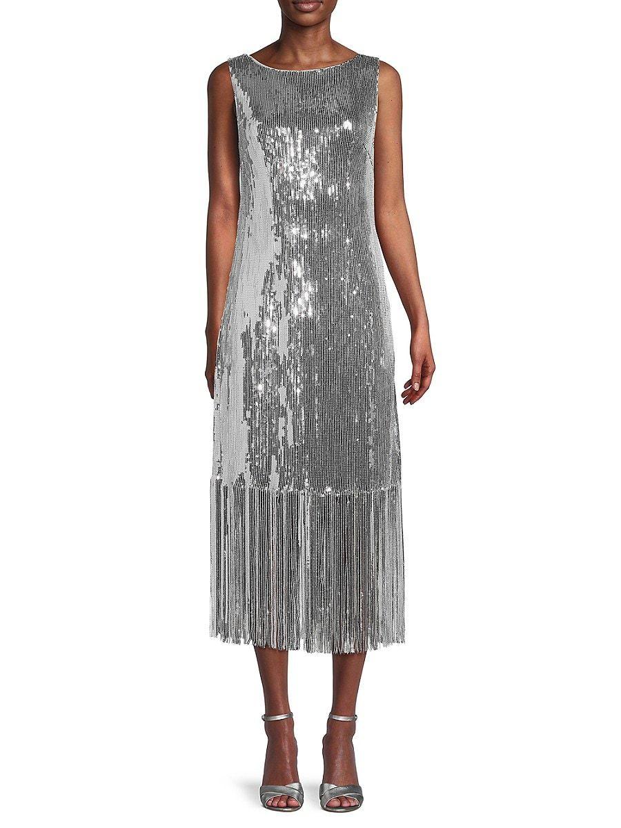 Lepore Sequin Fringe Midi Dress in Gray Lyst