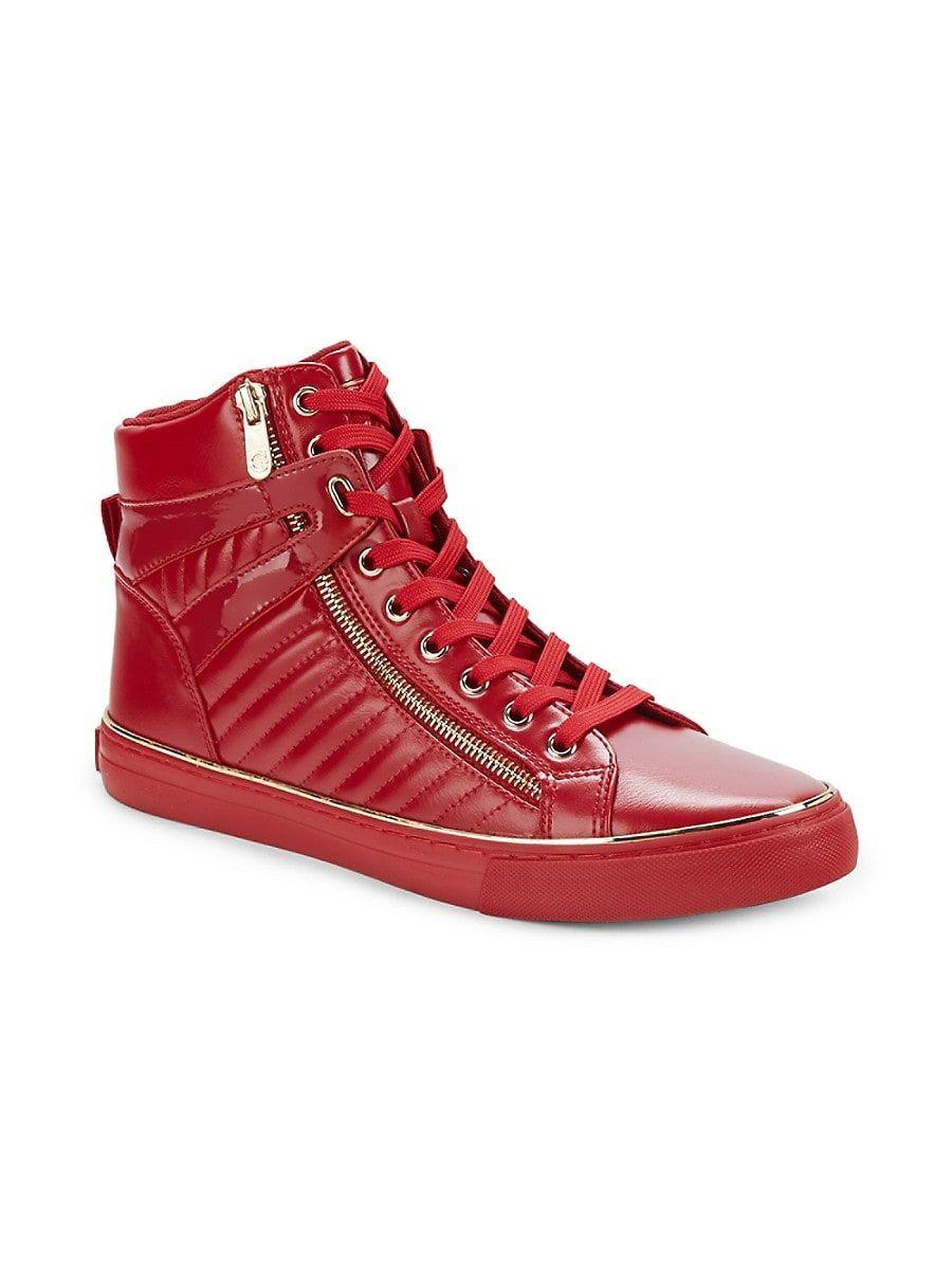 Guess High Top Leather Sneakers in Red | Lyst