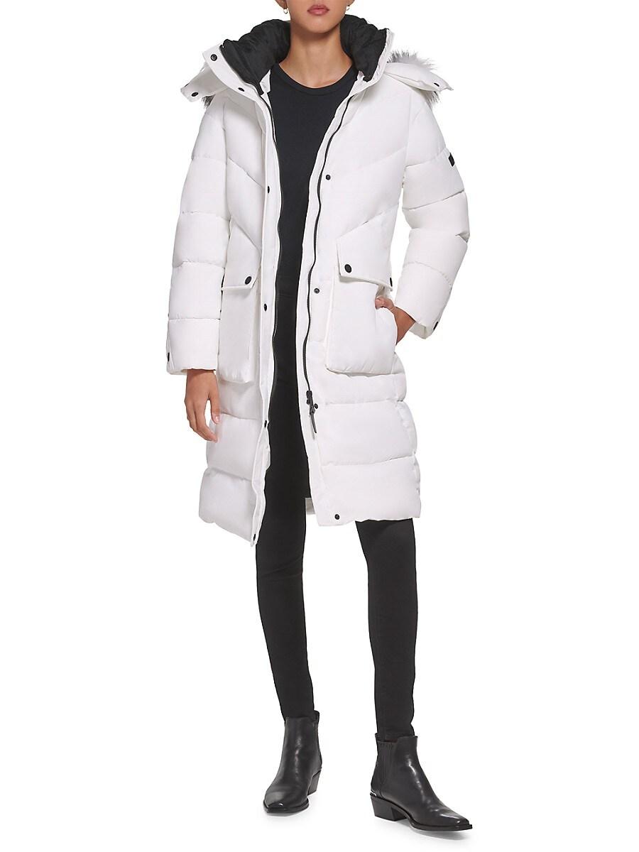 DKNY Faux Fur Trim Long Puffer Coat in White Lyst Canada