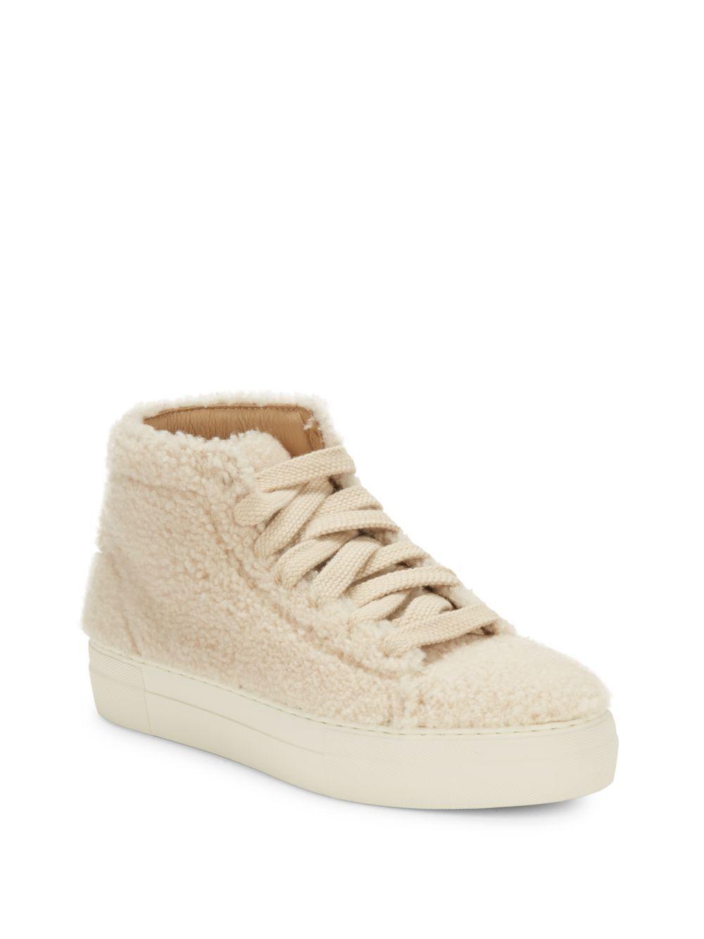 Helmut Leather Hi-top Shearling Sneakers in Cream (Natural) -