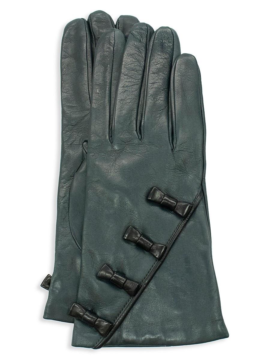 Portolano 9 Bow Long Leather Gloves in Blue | Lyst