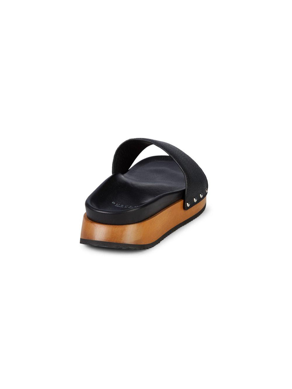 Buscemi Topanga Leather & Wood Slide Sandals in Black | Lyst