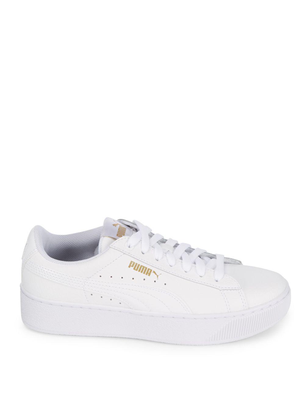 PUMA Lace-up Round Toe Sneakers in White | Lyst
