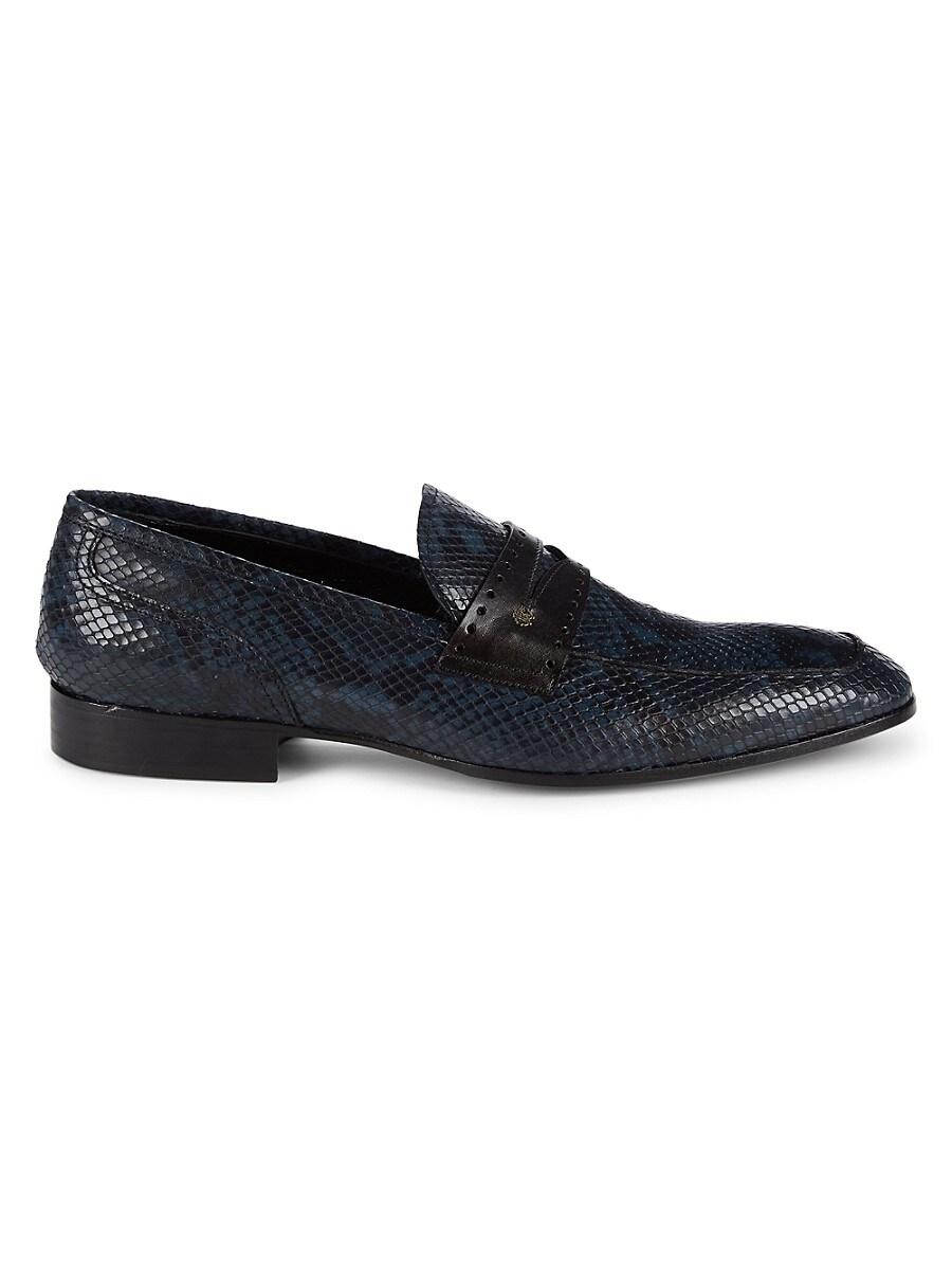 Roberto Snakeskin-embossed Leather Penny Loafers in Blue for | Lyst