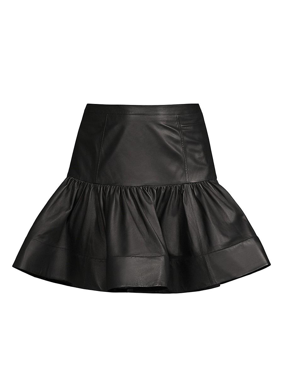 Jason Wu Leather Ruffle Mini Skirt in Black Lyst UK