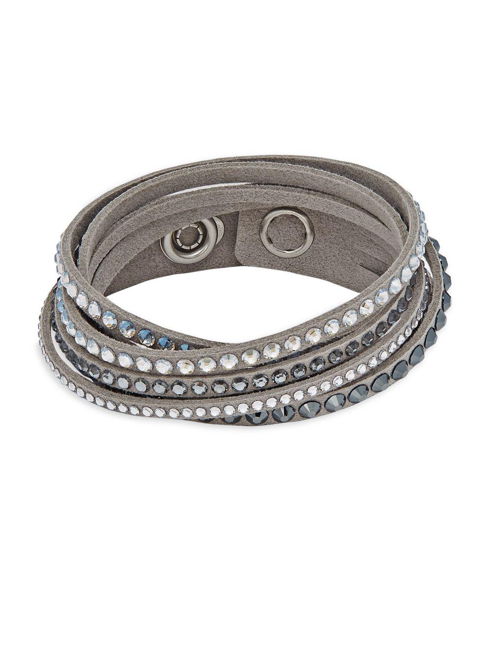 Pave Crystal Adjustable Suede Double Wrap Slake Bracelet in Black & White 