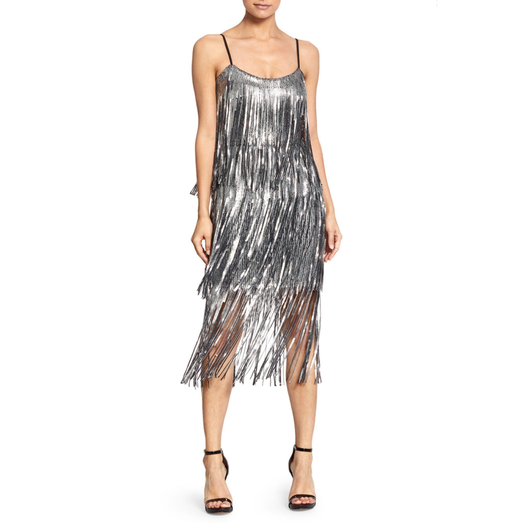 dress the population roxy sequin fringe dress