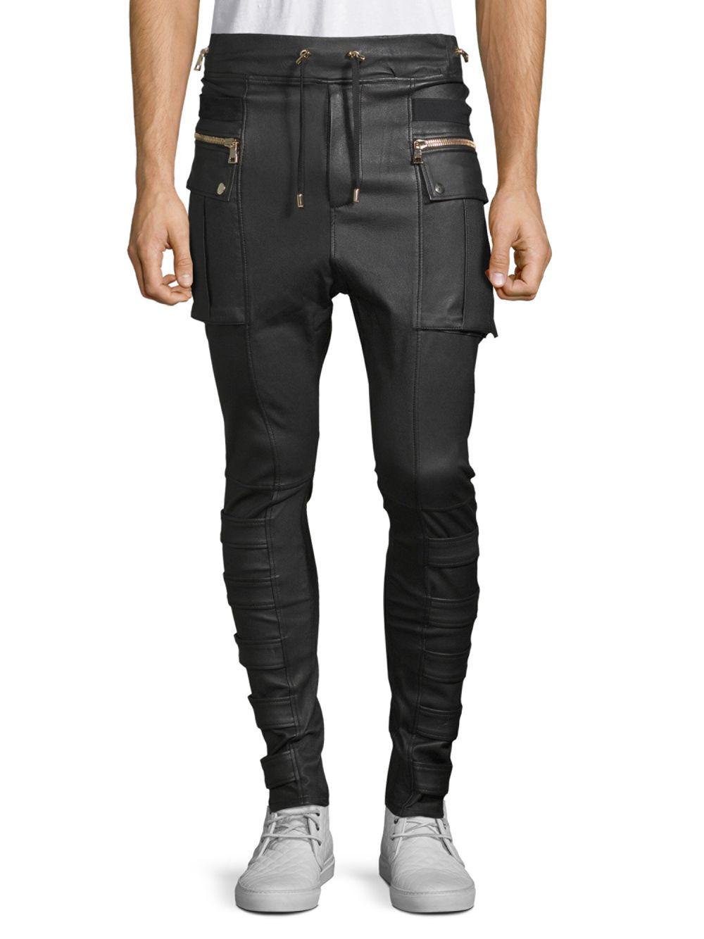 Balmain Calecon Moto Leather Pants in Black for Men - Lyst