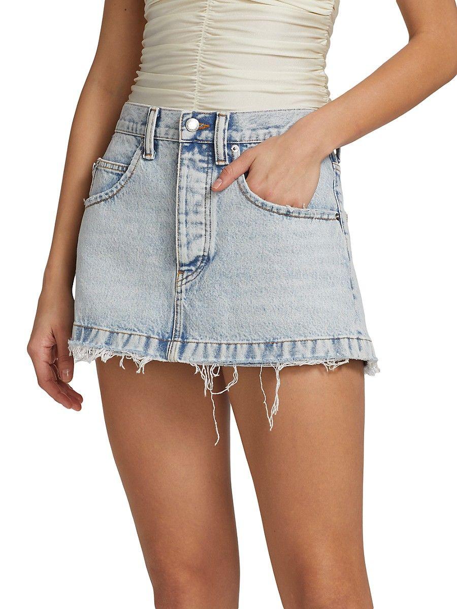 T By Alexander Wang Frayed Trim Denim Miniskirt in Blue | Lyst