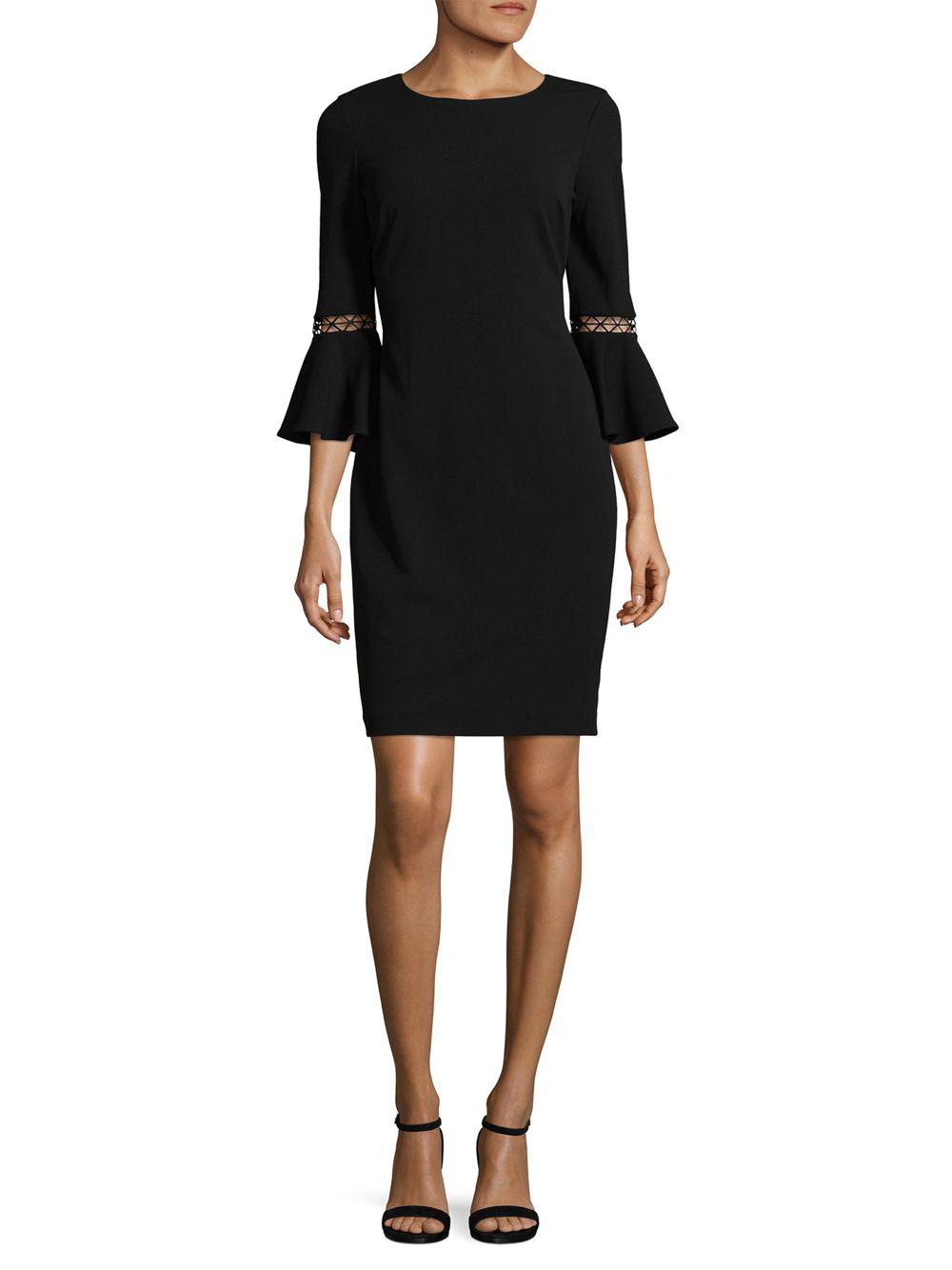 Calvin Klein Synthetic Bell-sleeve Sheath Dress in Black - Lyst