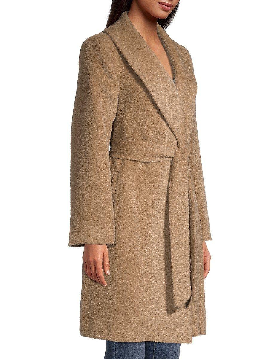 Sofia Cashmere Belted Shawl Collar Wrap Coat in Natural | Lyst