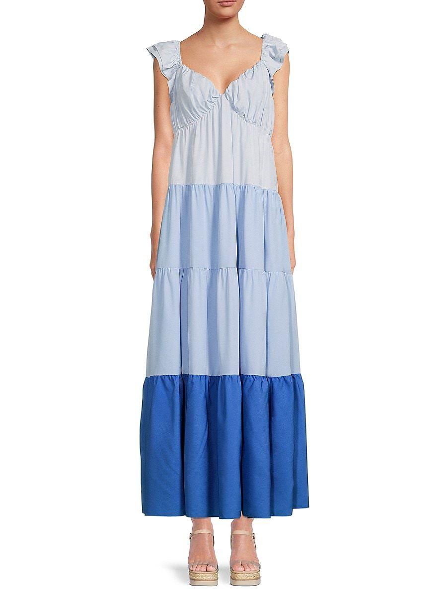 English Factory Tiered Colorblock Maxi Dress in Blue | Lyst