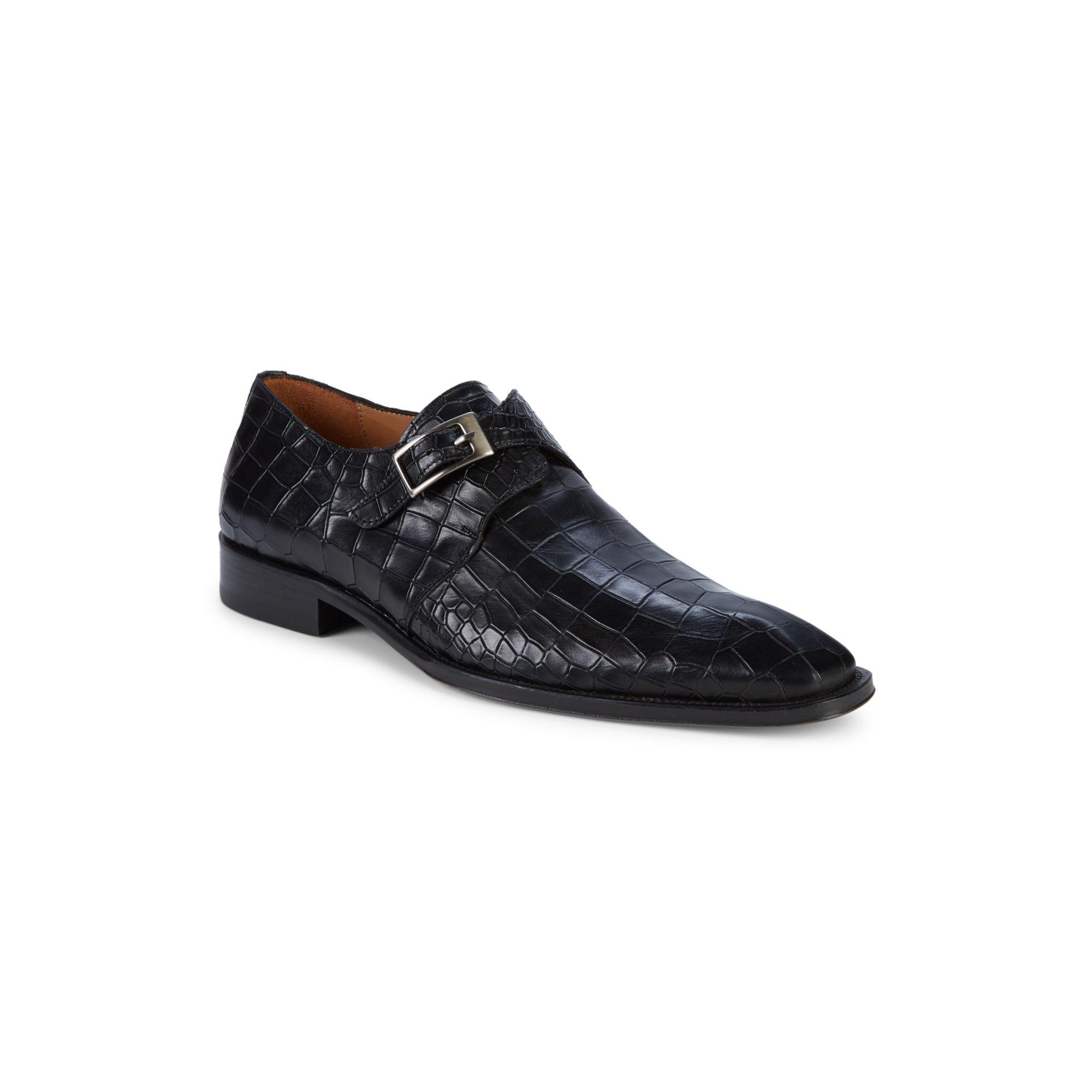 Mezlan Croc-embossed Leather Monk-strap Shoes in Black for Men - Lyst