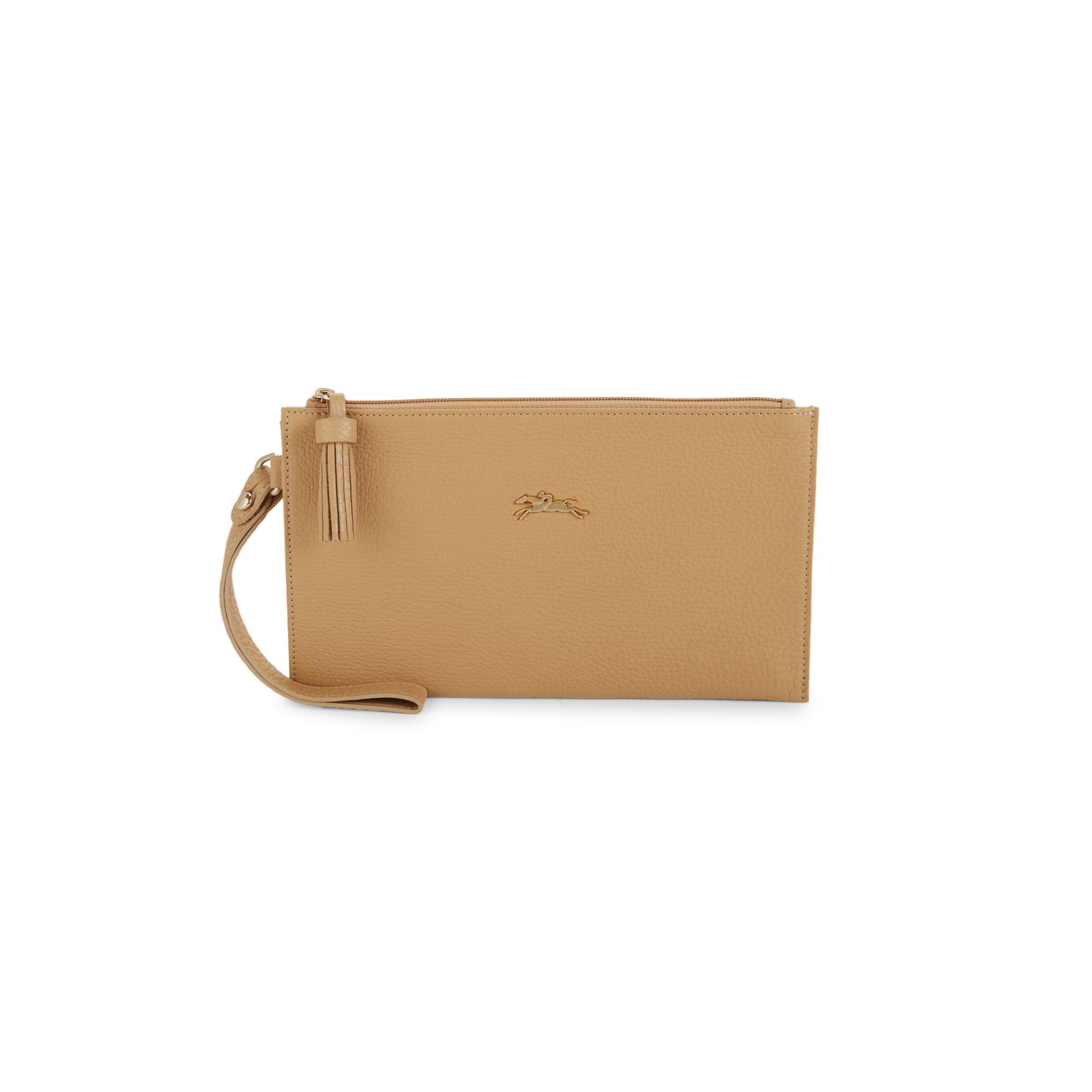 Longchamp Penelope Pebble Leather Wristlet Pouch in Natural | Lyst