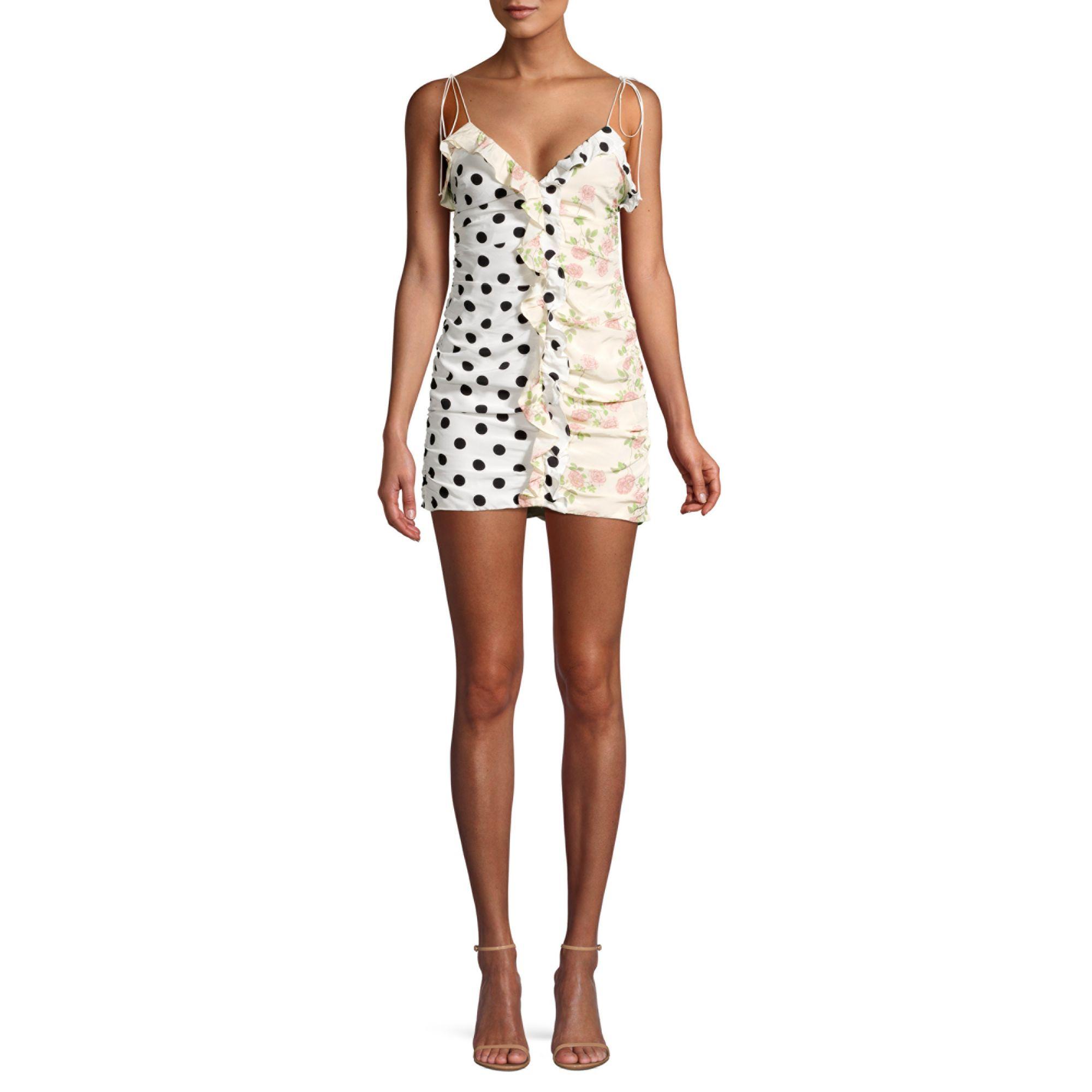 For Love u0026 Lemons Mochi Shirred Polka Dot u0026 Floral Mini Dress | Lyst
