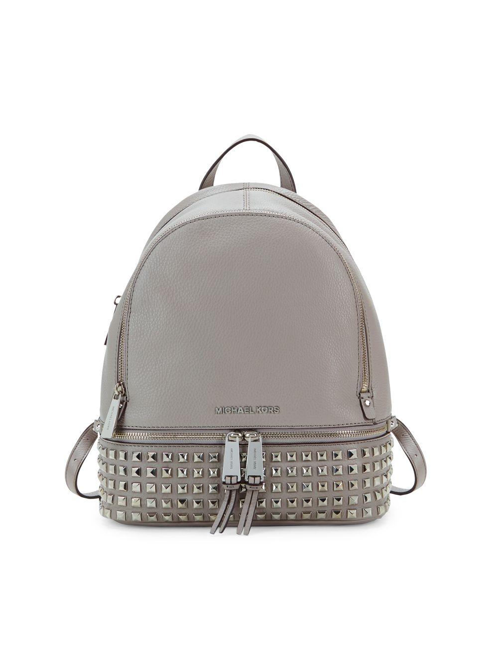 Michael Kors Rhea Medium Studded Pebbled Leather Backpack in Gray | Lyst