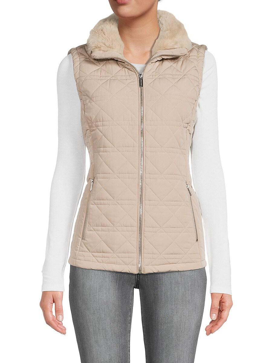 Calvin Klein Faux Fur Trim Quilted Puffer Vest in Natural | Lyst Canada