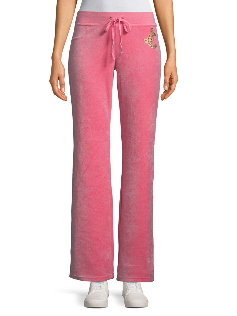 Juicy Couture Cotton Wide-leg Velour Track Pants in Pink - Lyst