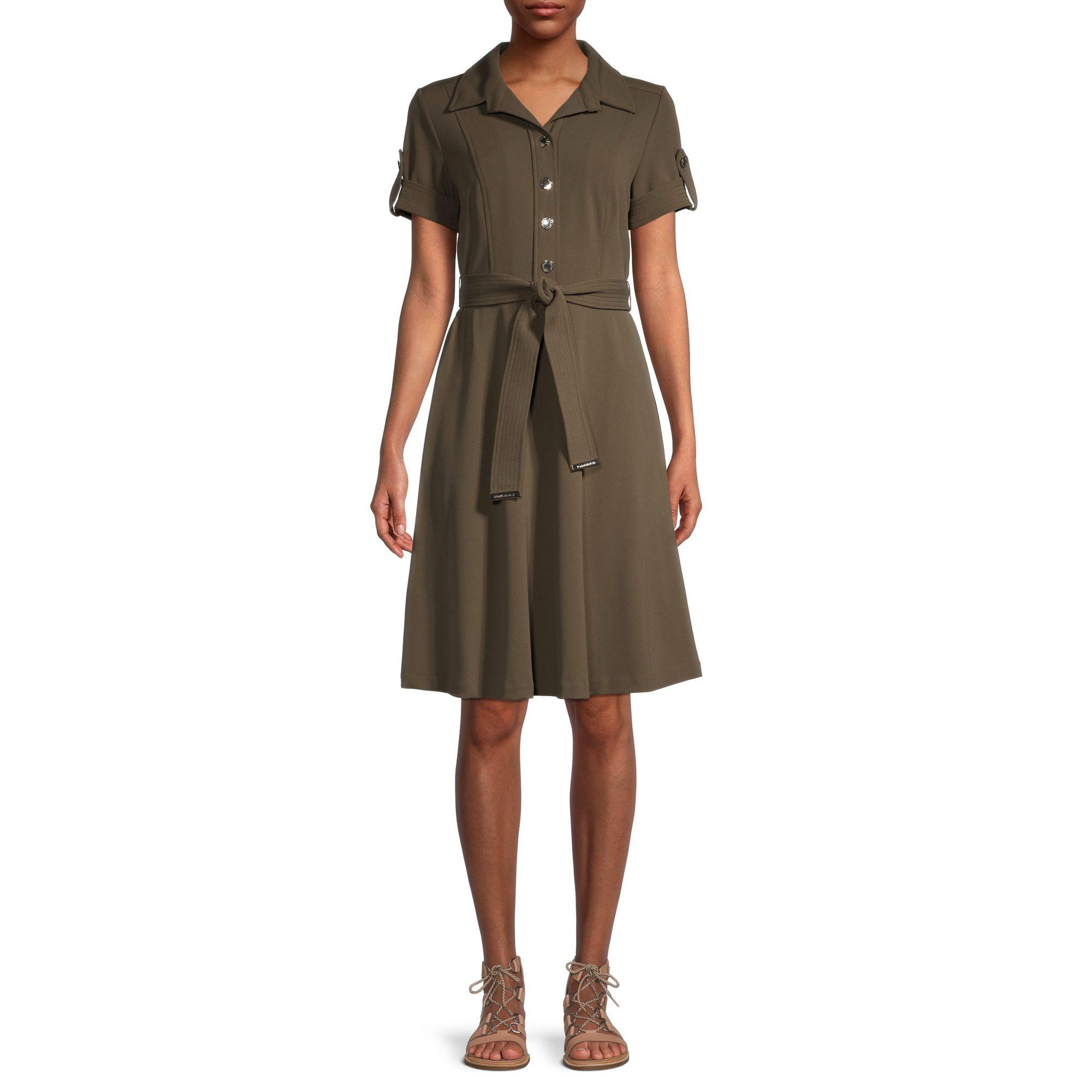 Tommy Hilfiger Synthetic Scuba Crepe Shirtdress in Olive (Green) - Lyst