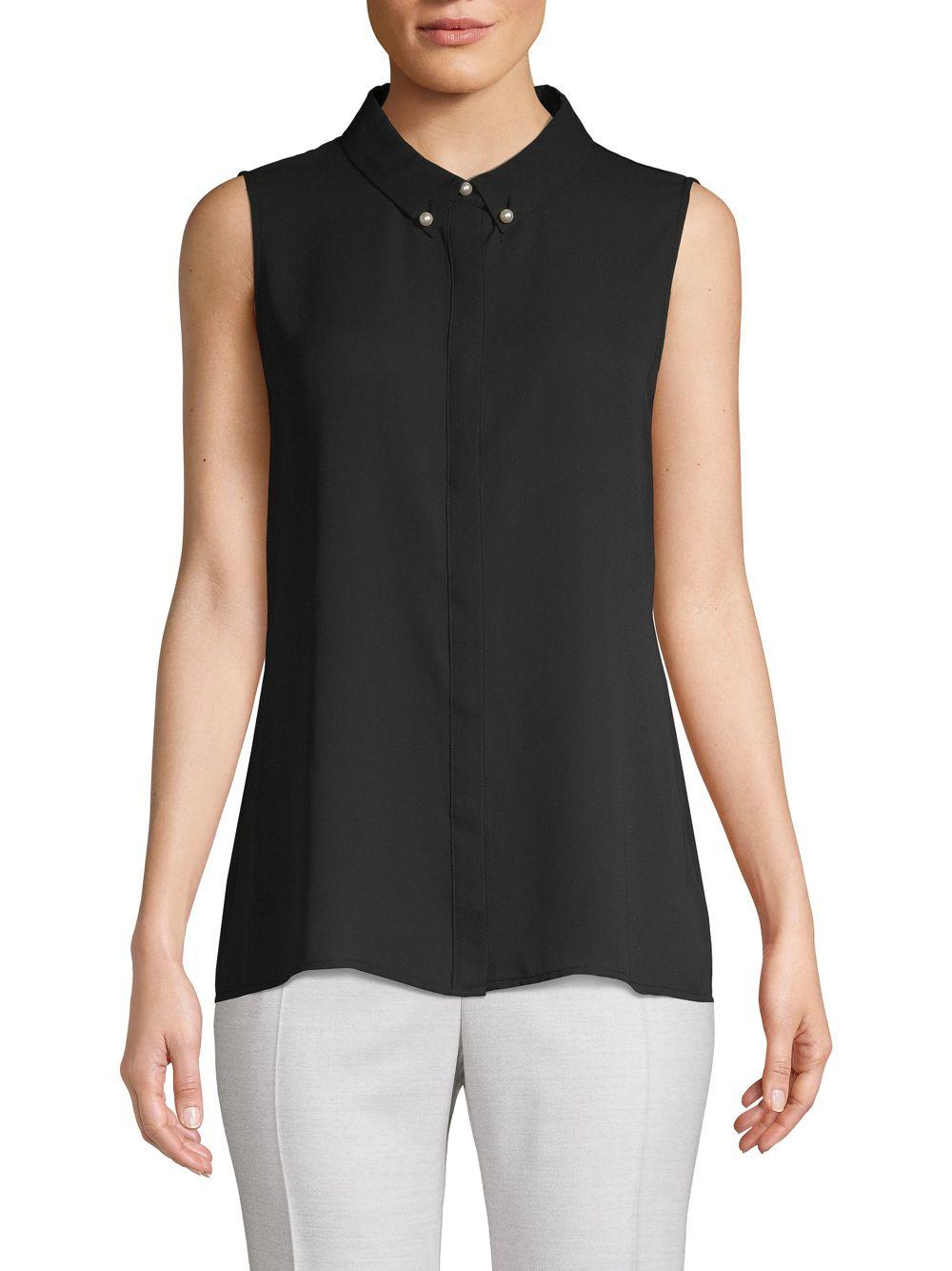 Karl Lagerfeld Synthetic Sleeveless Faux Pearl-embellished Top in Black ...